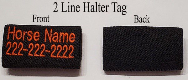 A black and red tag with the name of someone
