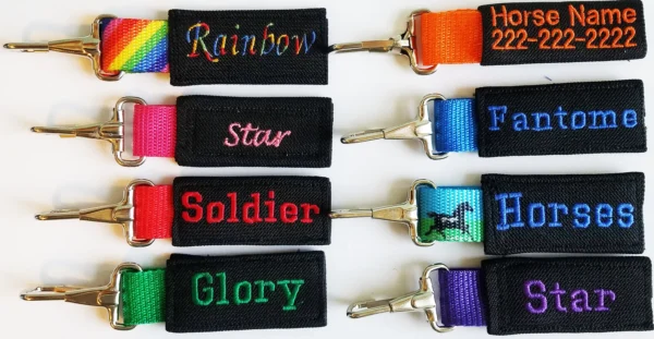 A group of key chains with different colors and designs.
