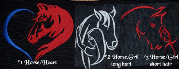 A red rose and black horse are on the same side of each other.