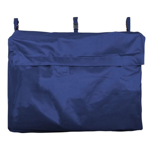 A blue bag with three straps on it.