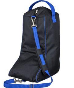 A black and blue bag with strap on it